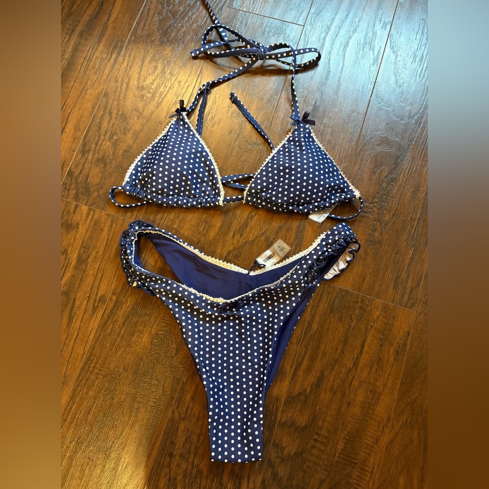 Seamolly Polka Dot Lace Trim Bikini Set